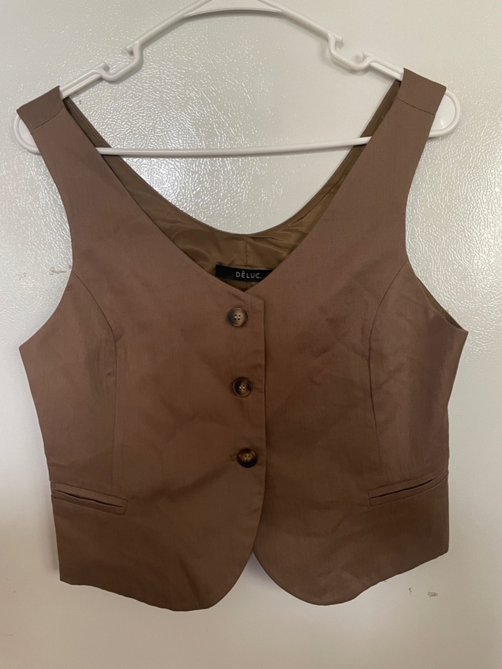 Deluc Small‎ Brown Tailored Button-Front Women's Vest Everyday Style Academia